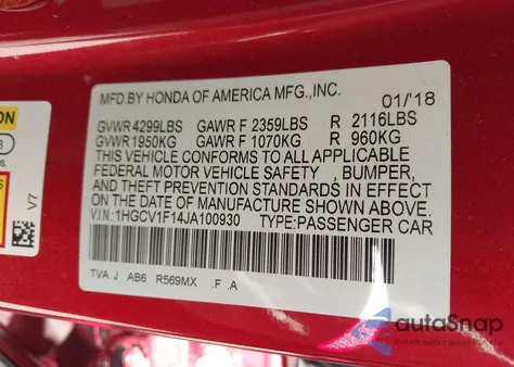 2018 Honda Accord Lx from USA, damaged, VIN 1HGCV1F14JA100930